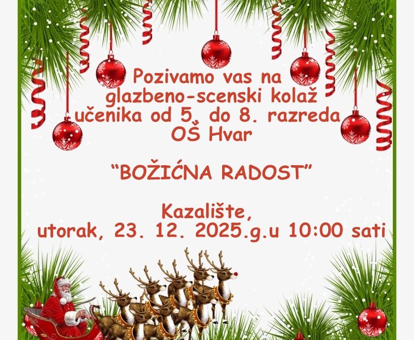 BOŽIĆNO-NOVOGODIŠNJI NASTUP UČENIKA OD 5. DO 8. RAZREDA